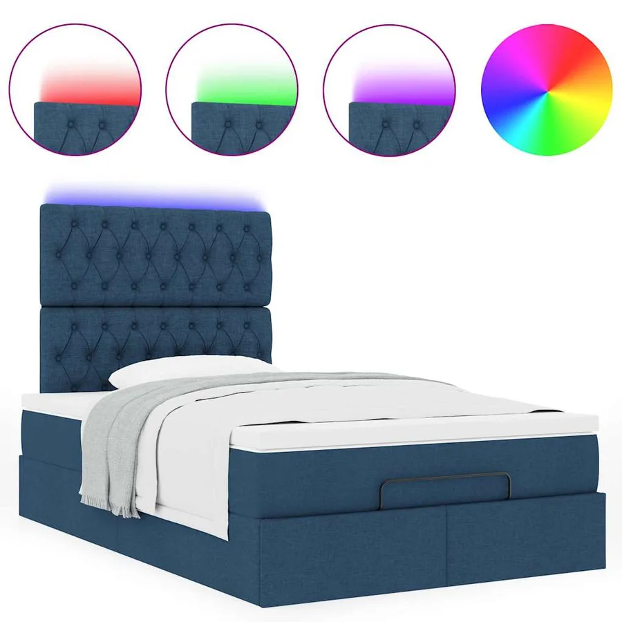 Cadre de lit ottoman avec matelas bleu 120x200 cm tissu - 5