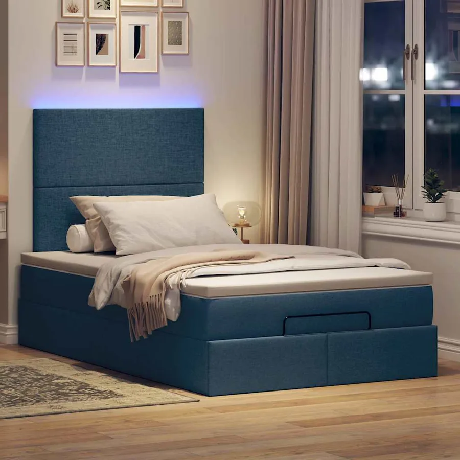 Cadre de lit ottoman avec matelas bleu 120x200 cm tissu - 3