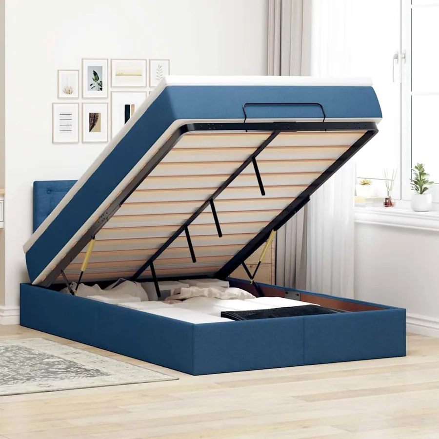 Lit ottoman avec matelas et LED Bleu 120x200 cm Tissu