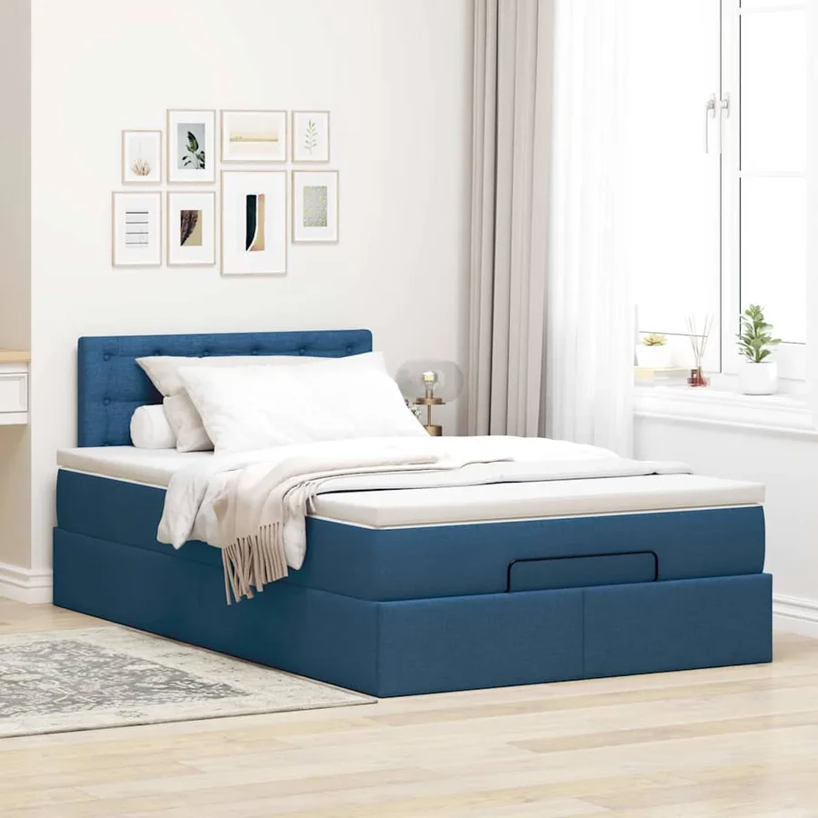 Lit ottoman avec matelas et LED Bleu 120x200 cm Tissu - 4