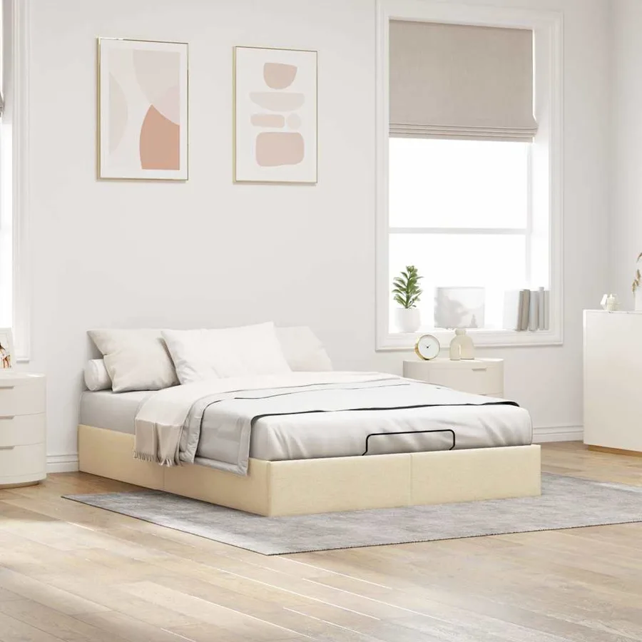 Cadre de lit ottoman sans matelas crème 140x190 cm tissu - 3