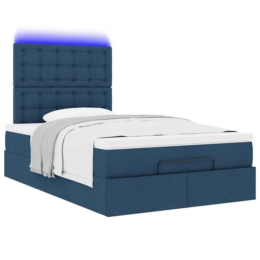 Cadre de lit ottoman avec matelas bleu 120x200 cm tissu - 6