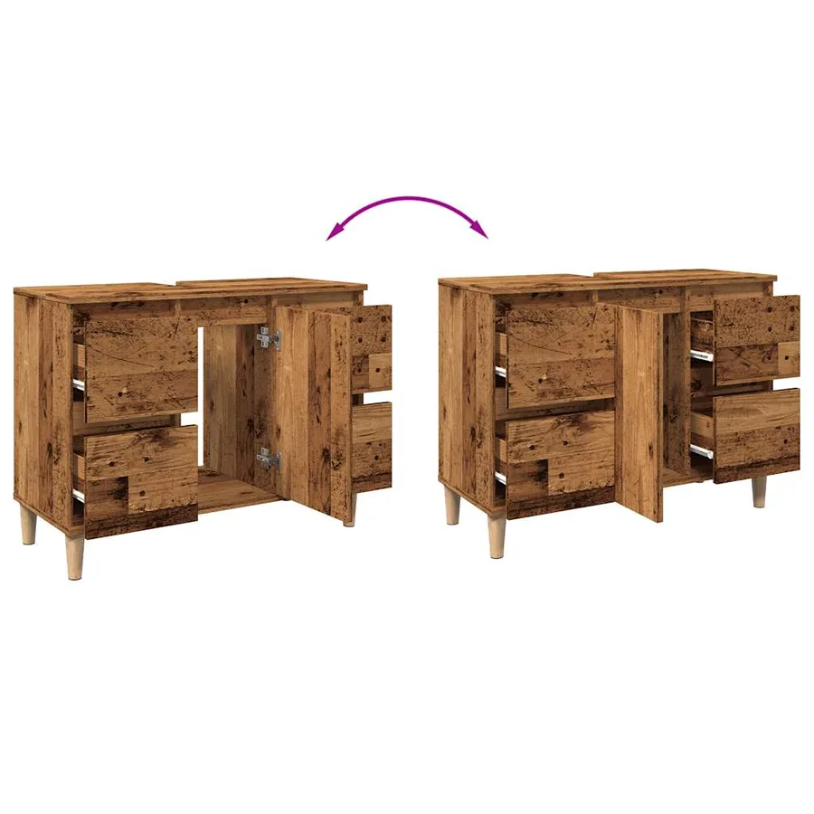 Armoire d'évier vieux bois 80x33x60 cm bois d'ingénierie - 8
