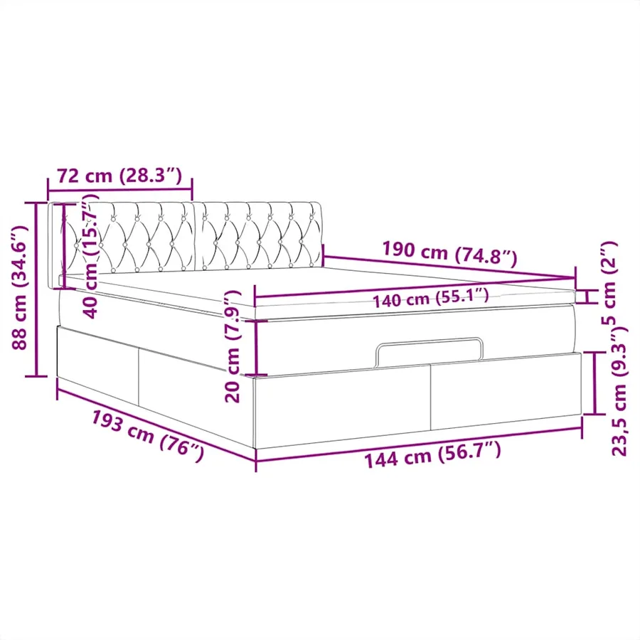 Lit ottoman avec matelas et LED gris clair 140x190 cm tissu - 18