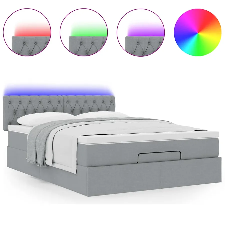Lit ottoman avec matelas et LED gris clair 140x190 cm tissu - 5
