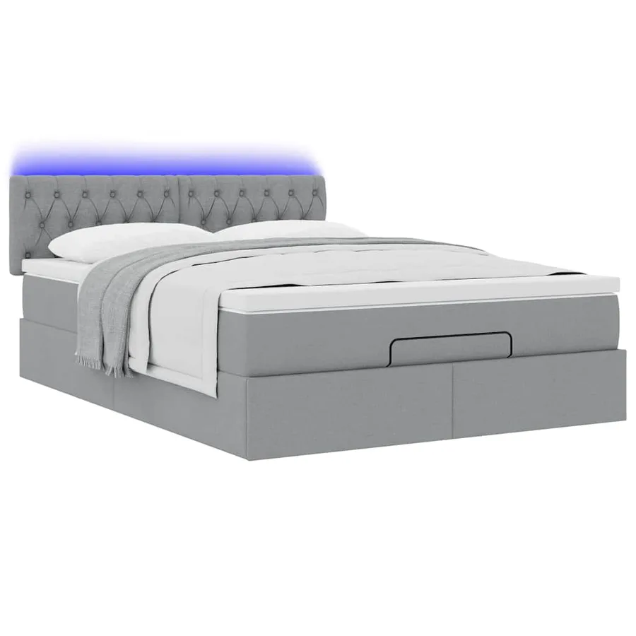 Lit ottoman avec matelas et LED gris clair 140x190 cm tissu - 6