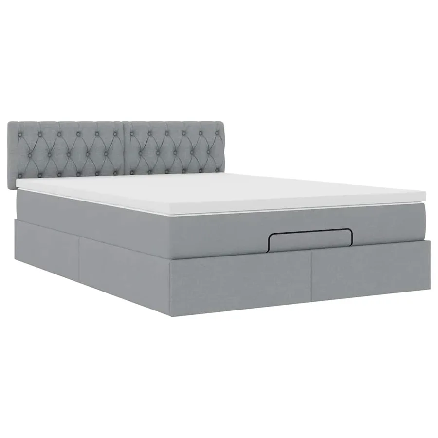 Lit ottoman avec matelas et LED gris clair 140x190 cm tissu - 7
