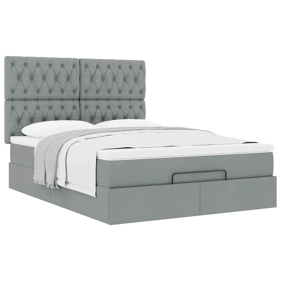 Cadre de lit ottoman et matelas gris clair 140x190 cm tissu - 5