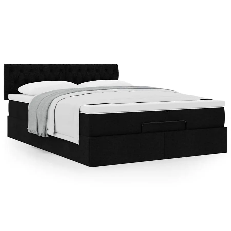 Lit ottoman avec matelas noir 140x190 cm tissu - 4