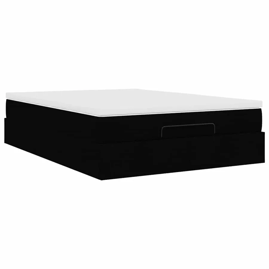 Cadre de lit ottoman avec matelas noir 140x190 cm tissu - 10
