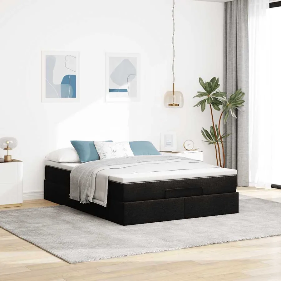 Cadre de lit ottoman avec matelas noir 140x190 cm tissu - 3
