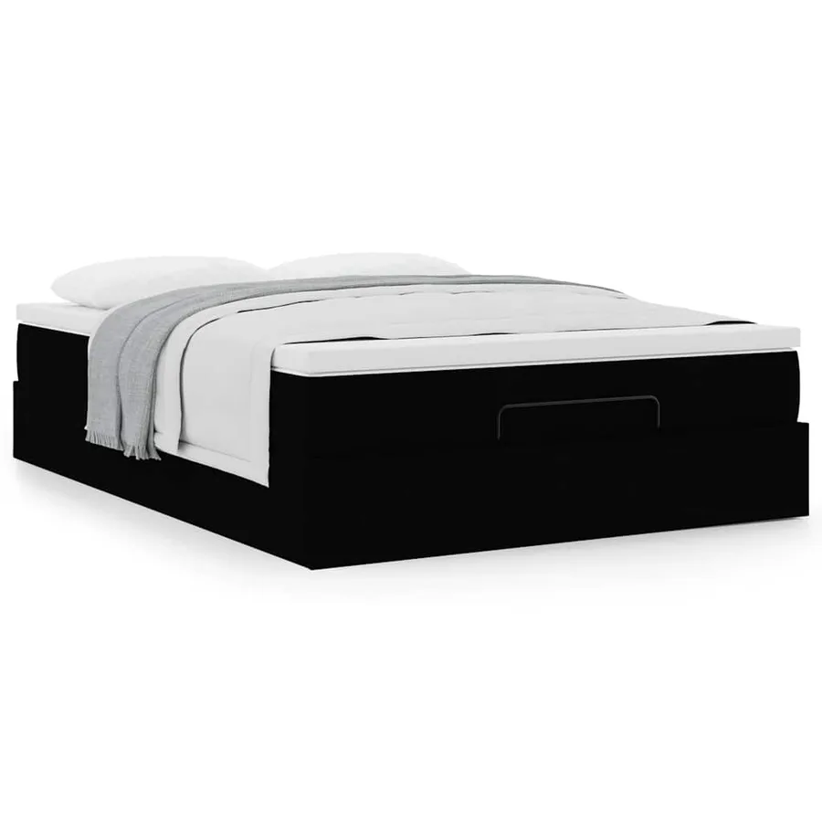 Cadre de lit ottoman avec matelas noir 140x190 cm tissu - 4