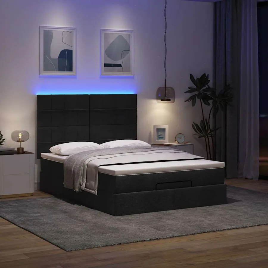 Cadre de lit ottoman avec matelas noir 140x190 cm tissu - 3