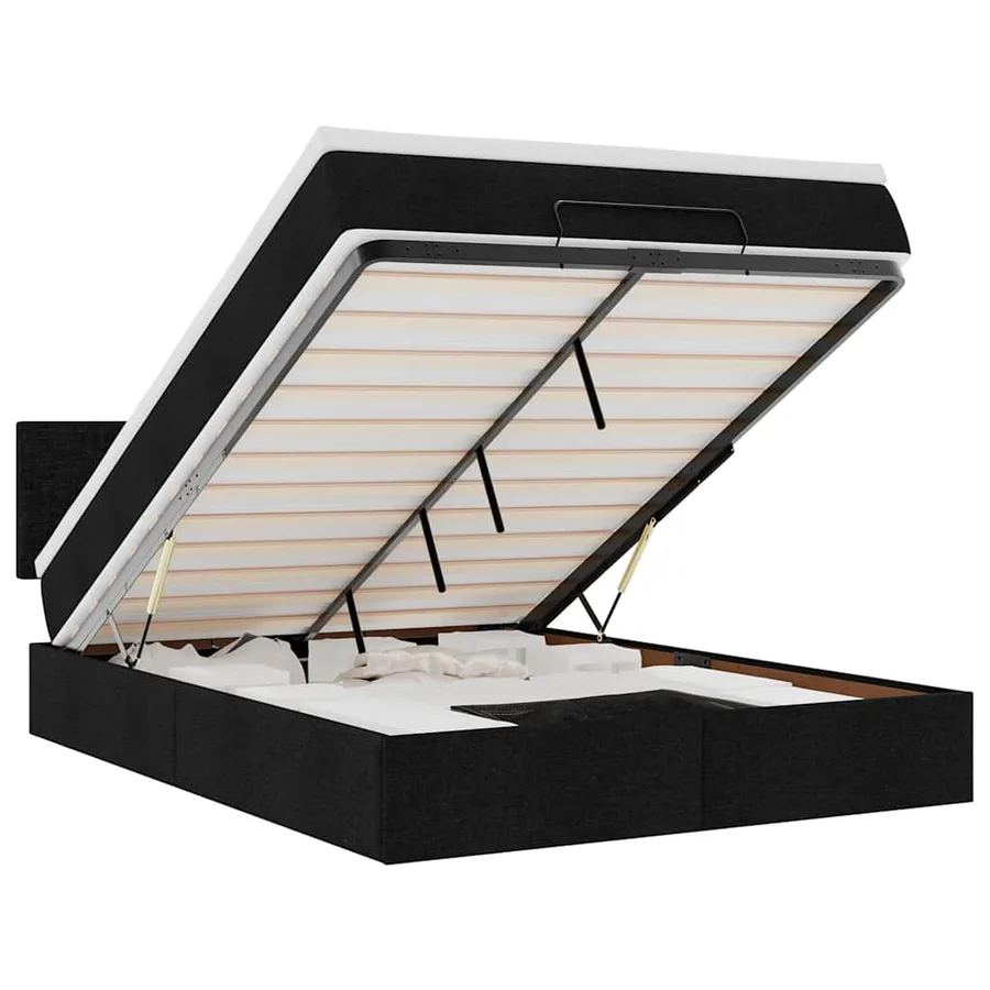 Lit ottoman avec matelas noir 140x190 cm tissu - 2