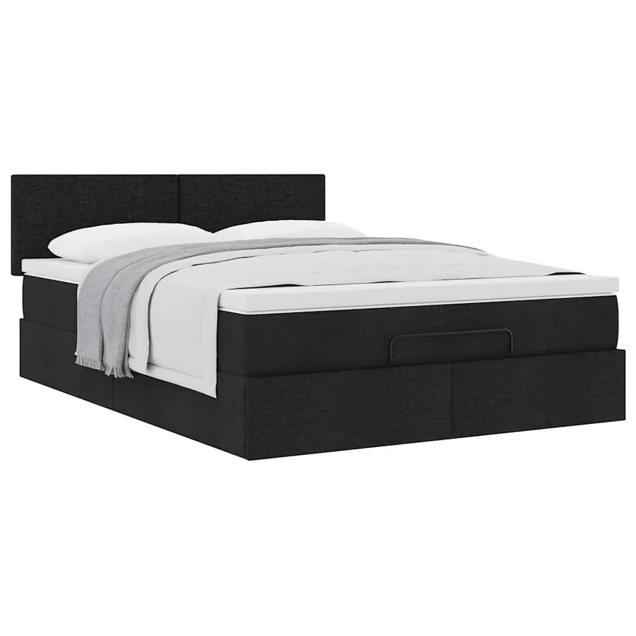 Lit ottoman avec matelas noir 140x190 cm tissu - 4