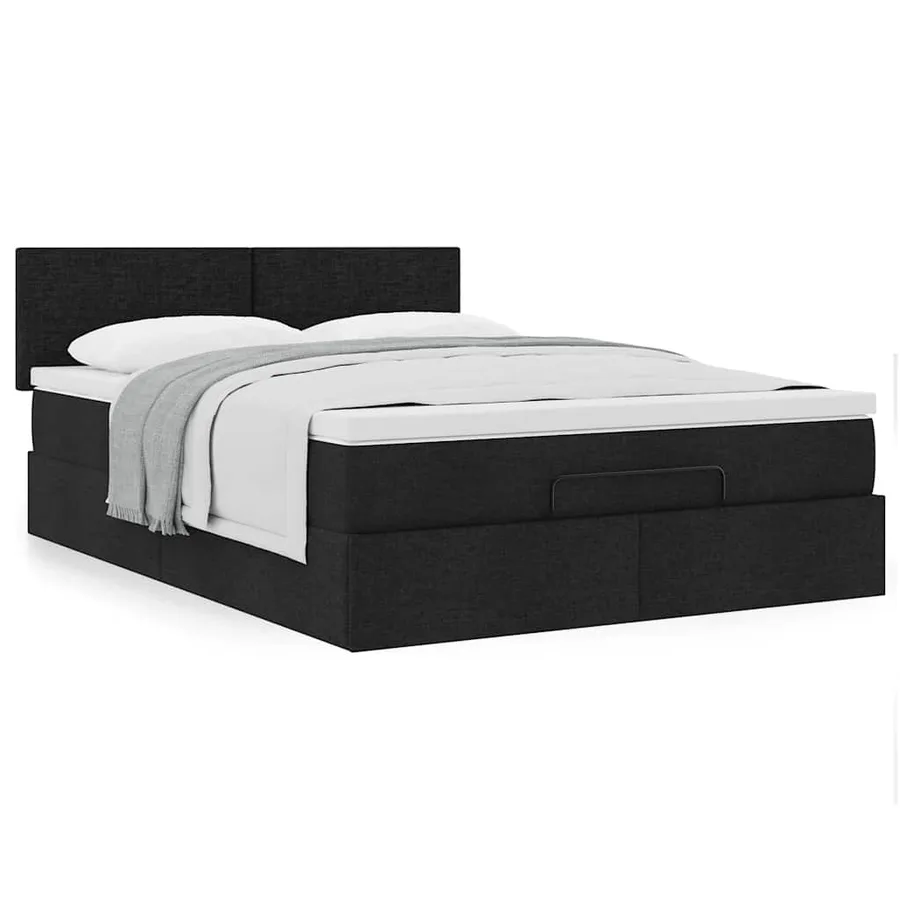 Lit ottoman avec matelas noir 140x190 cm tissu - 5
