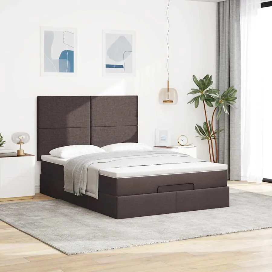 Cadre de lit ottoman avec matelas marron foncé 140x190 cm tissu - 3