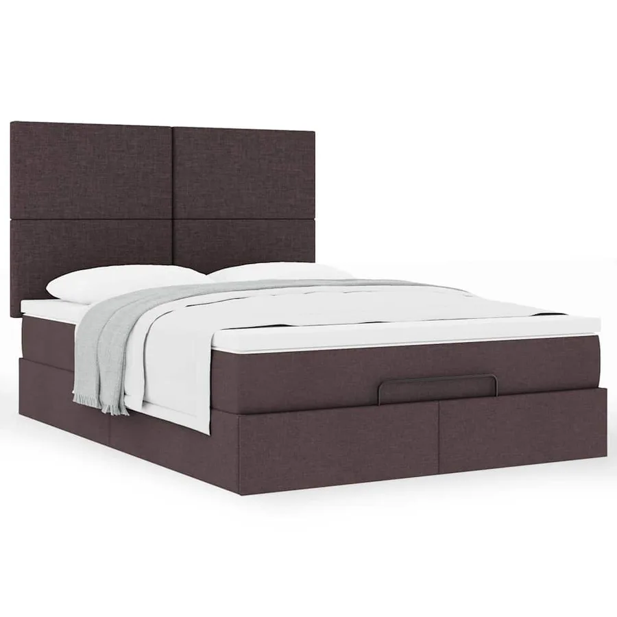 Cadre de lit ottoman avec matelas marron foncé 140x190 cm tissu - 4