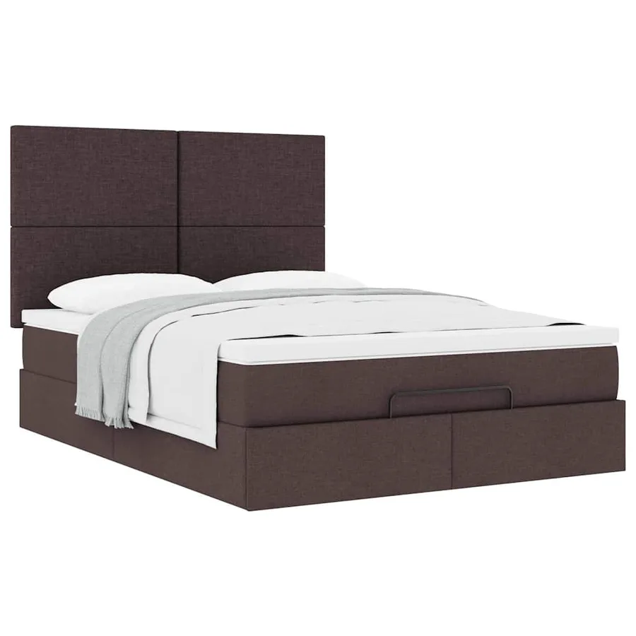 Cadre de lit ottoman avec matelas marron foncé 140x190 cm tissu - 5