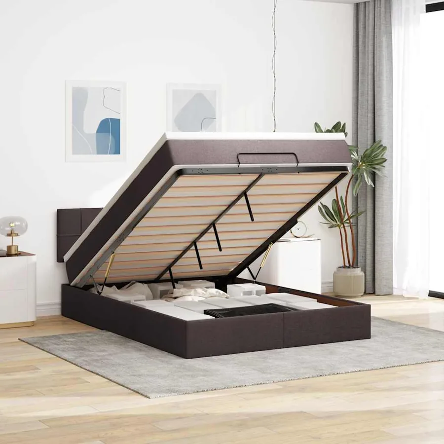 Lit ottoman avec matelas marron foncé 140x190 cm tissu