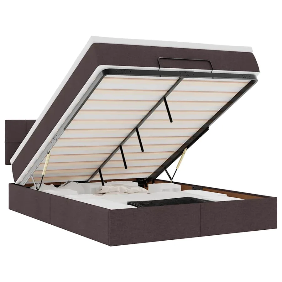 Lit ottoman avec matelas marron foncé 140x190 cm tissu - 2
