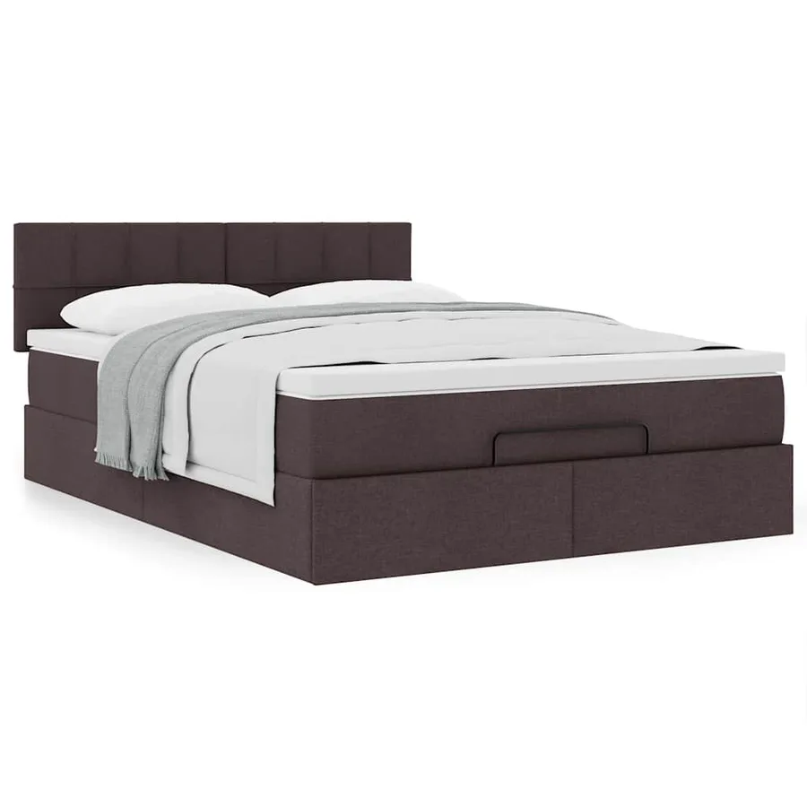 Lit ottoman avec matelas marron foncé 140x190 cm tissu - 4
