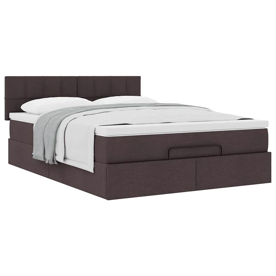 Lit ottoman avec matelas marron foncé 140x190 cm tissu - 5
