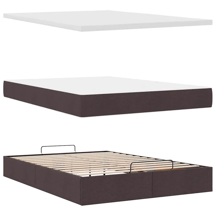Lit ottoman avec matelas marron foncé 140x190 cm tissu - 8