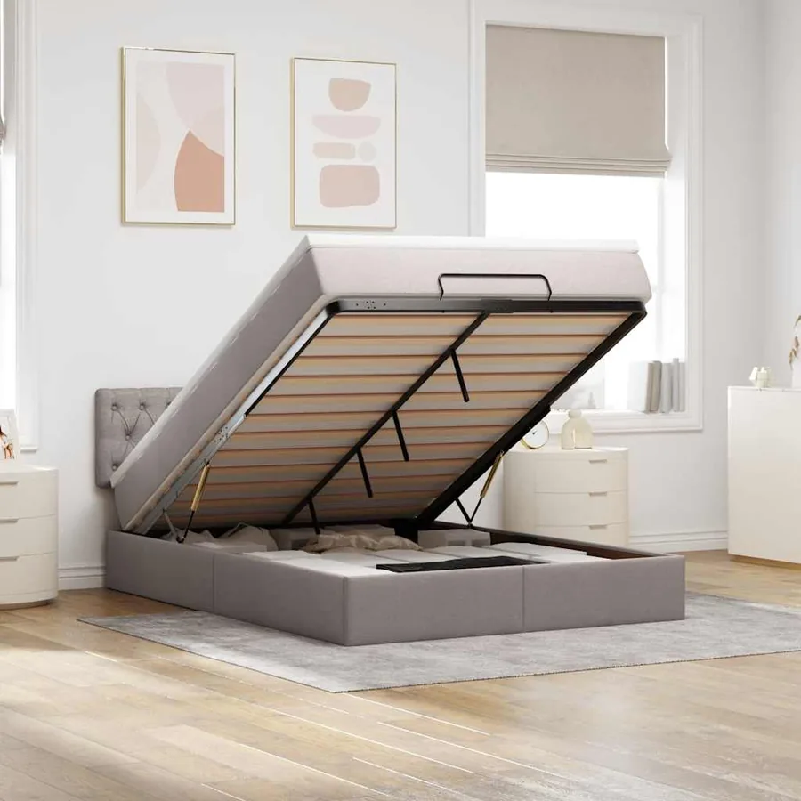 Lit ottoman avec matelas taupe 140x190 cm tissu