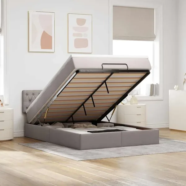 Lit ottoman avec matelas taupe 140x190 cm tissu