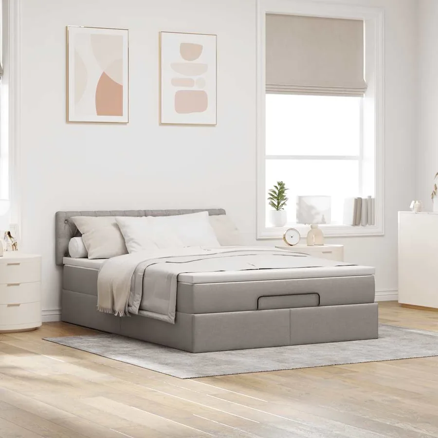 Lit ottoman avec matelas taupe 140x190 cm tissu - 3