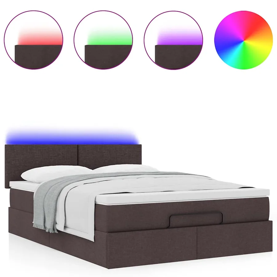 Lit ottoman avec matelas et LED marron foncé 140x190 cm tissu - 5