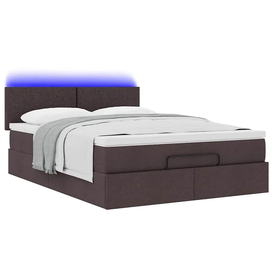 Lit ottoman avec matelas et LED marron foncé 140x190 cm tissu - 6