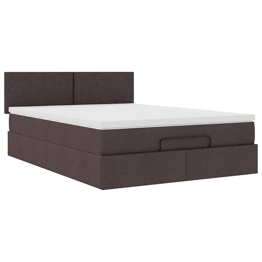 Lit ottoman avec matelas et LED marron foncé 140x190 cm tissu - 7