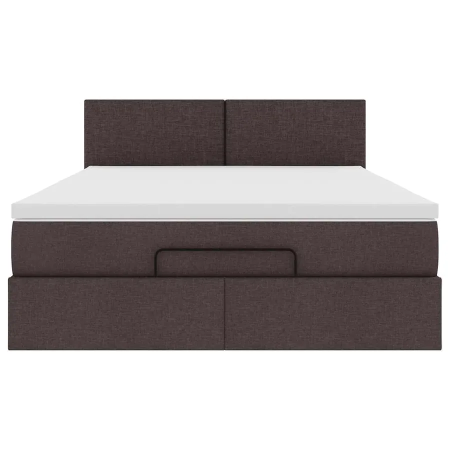 Lit ottoman avec matelas et LED marron foncé 140x190 cm tissu - 8