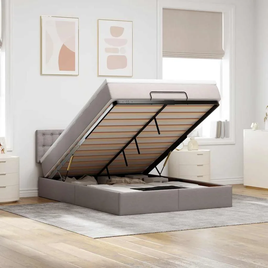 Lit ottoman avec matelas taupe 140x190 cm tissu