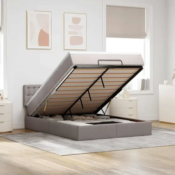 Lit ottoman avec matelas taupe 140x190 cm tissu