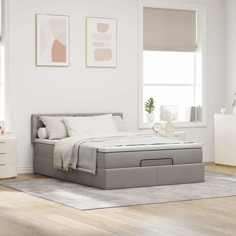 Lit ottoman avec matelas taupe 140x190 cm tissu - 3