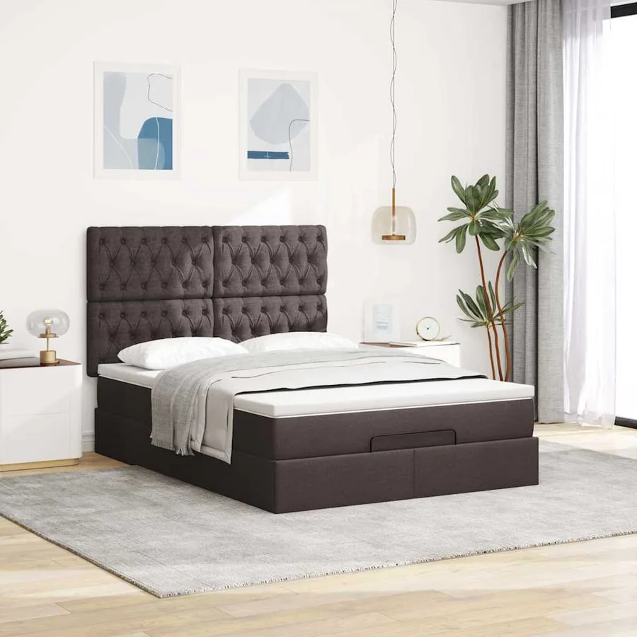 Cadre de lit ottoman avec matelas marron foncé 140x190 cm tissu - 3