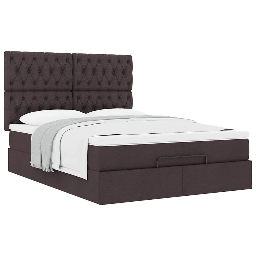 Cadre de lit ottoman avec matelas marron foncé 140x190 cm tissu - 5