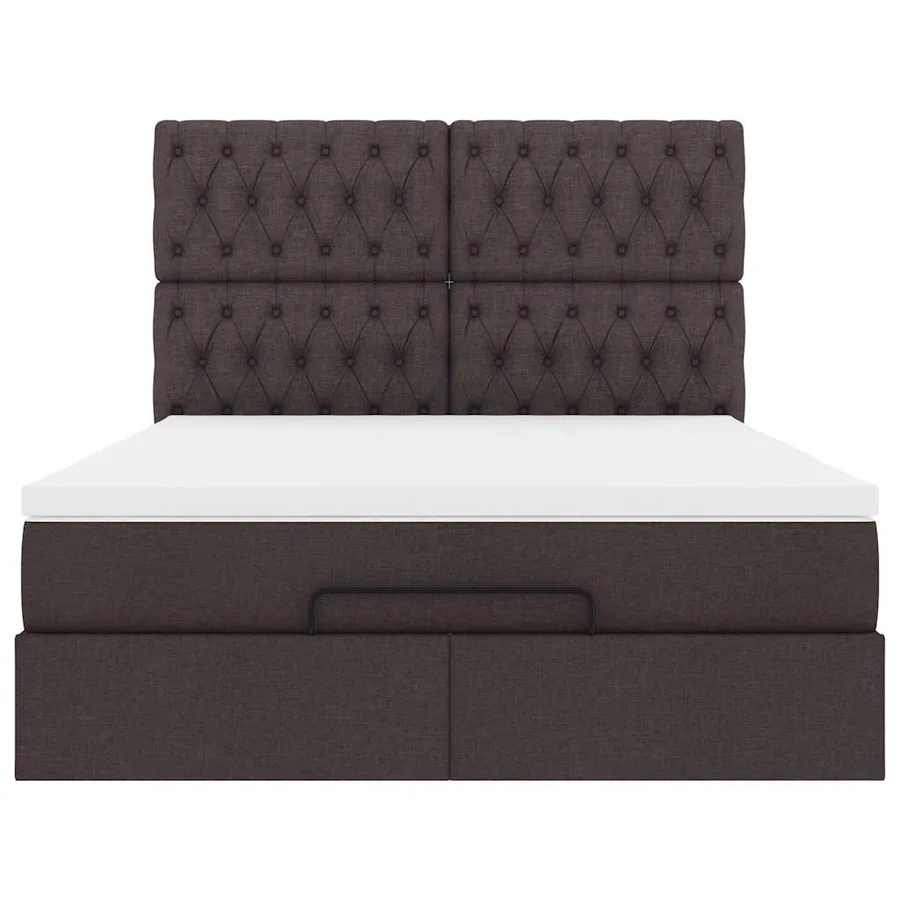 Cadre de lit ottoman avec matelas marron foncé 140x190 cm tissu - 7