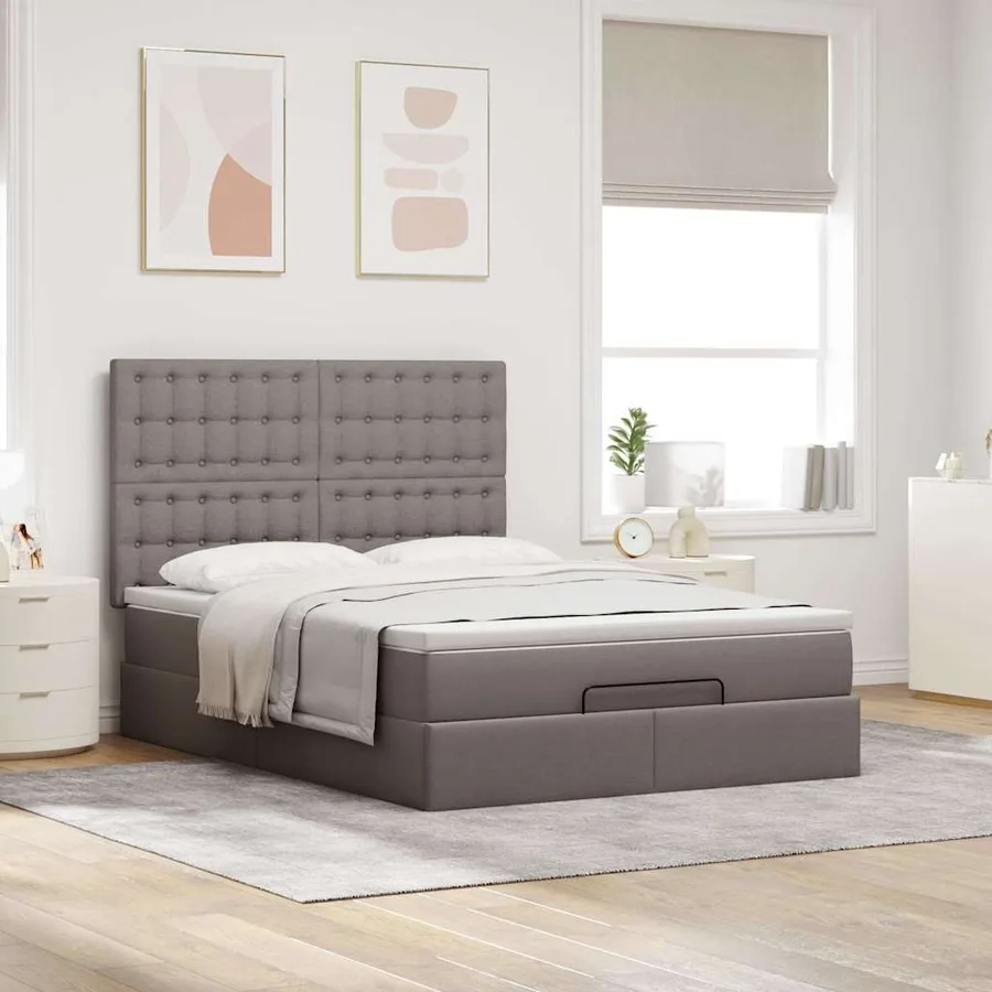 Cadre de lit ottoman avec matelas taupe 140x190 cm tissu - 3