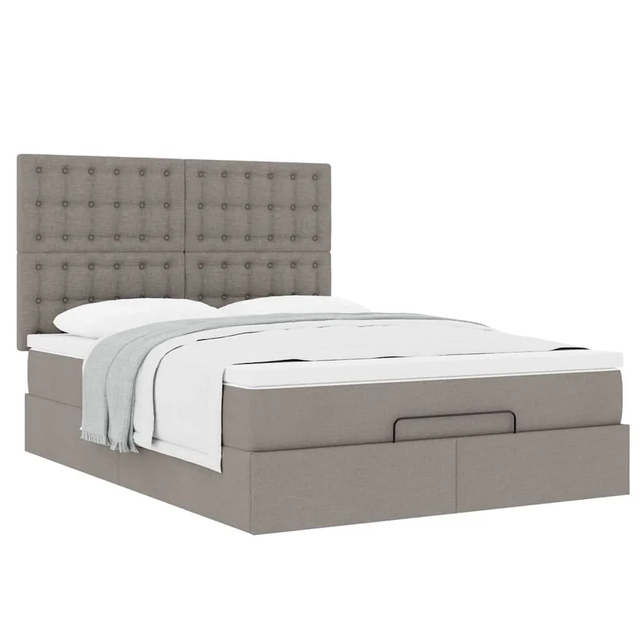 Cadre de lit ottoman avec matelas taupe 140x190 cm tissu - 4