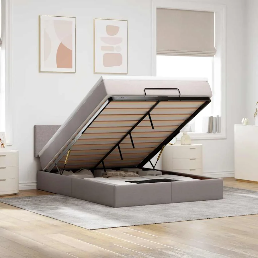 Lit ottoman avec matelas taupe 140x190 cm tissu