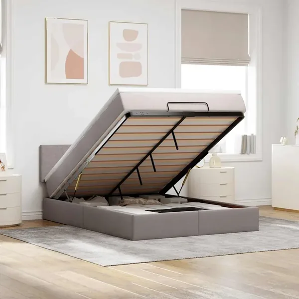 Lit ottoman avec matelas taupe 140x190 cm tissu