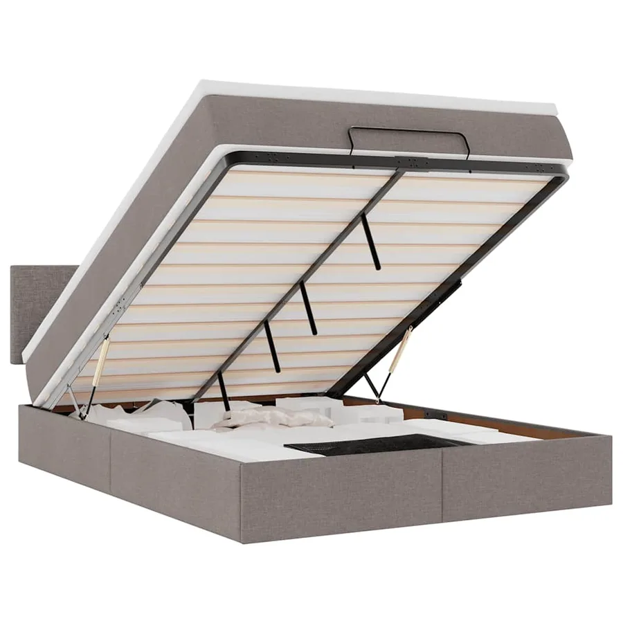 Lit ottoman avec matelas taupe 140x190 cm tissu - 2