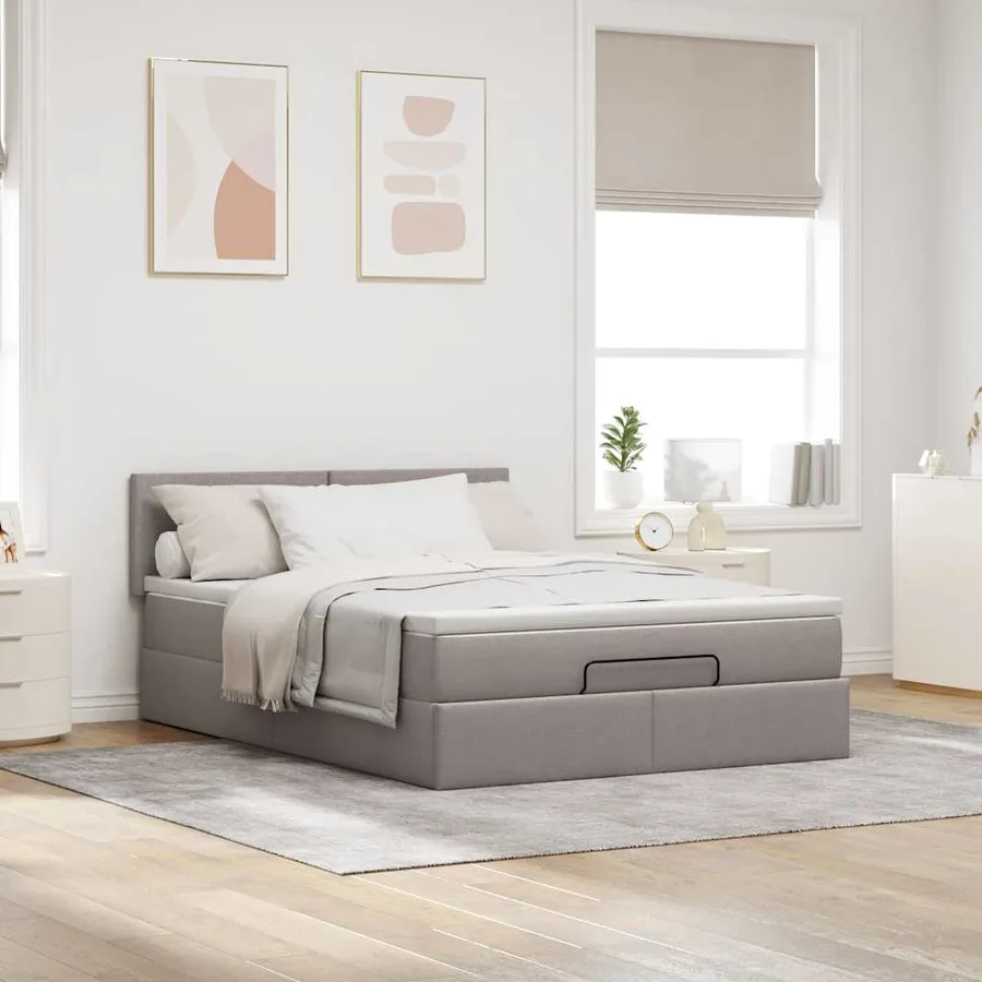 Lit ottoman avec matelas taupe 140x190 cm tissu - 3