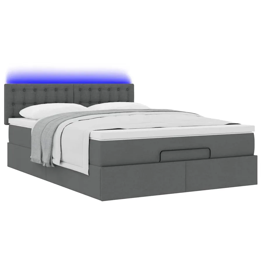 Lit ottoman avec matelas et LED gris foncé 140x190 cm tissu - 6