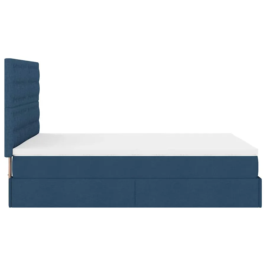 Cadre de lit ottoman avec matelas bleu 140x190 cm tissu - 10