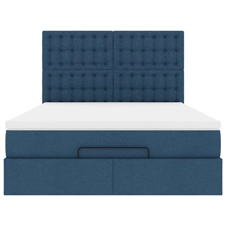 Cadre de lit ottoman avec matelas bleu 140x190 cm tissu - 8